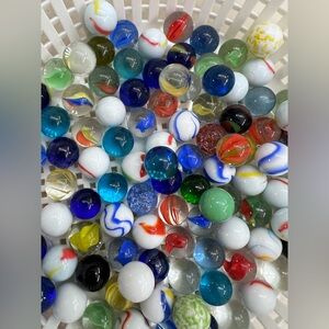 #5 Vintage Marbles Over 100 ESTATE FIND Shooters Iridescent Superman Confetti